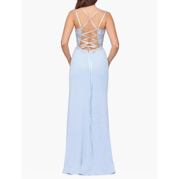 NEW XSCAPE 4366X Long Glitter Embroidered Gown Dress Size 6 Blue.Silver NWT 0074 - Picture 14 of 14